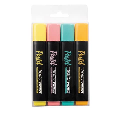 Evidenziatori Tratto Video Pastel assortiti pastello - tratto 1-5 mm - busta appendibile da 4 pezzi - F835800